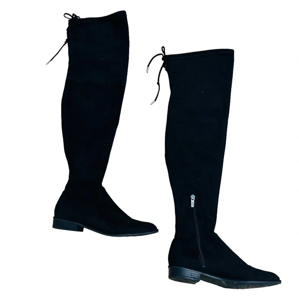 Marc Fisher Boots Over the Knee Fitted Pointed Toe Minimalist Fall Black 6.5